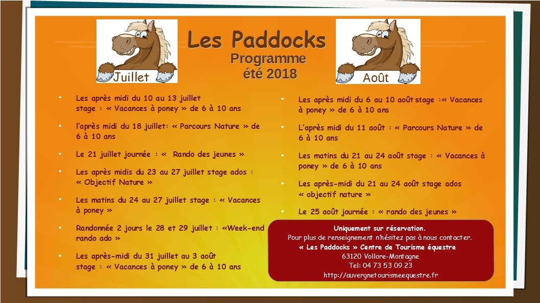 stage équitation été 2019 vollore montagne 