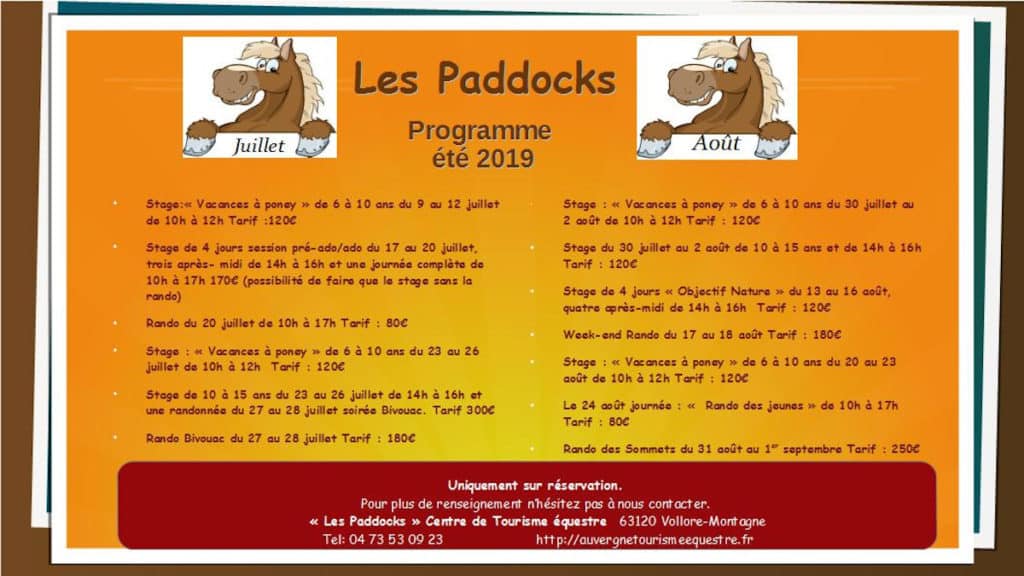 programme été 2019 centre équestre