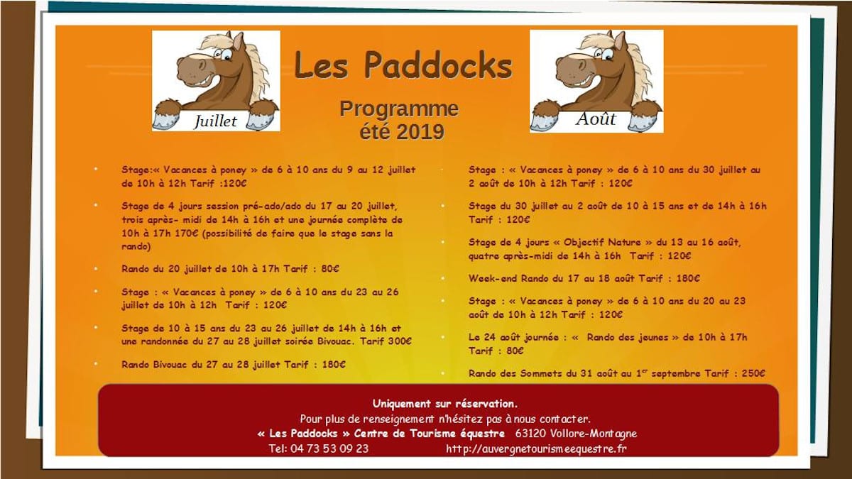 programme été 2019 centre équestre 